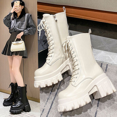 9cm内增高厚底高跟中筒马丁靴