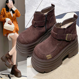 百搭勃肯棉鞋 2025冬季 厚底加绒休闲鞋 10cm内增高女鞋 保暖短靴 新款