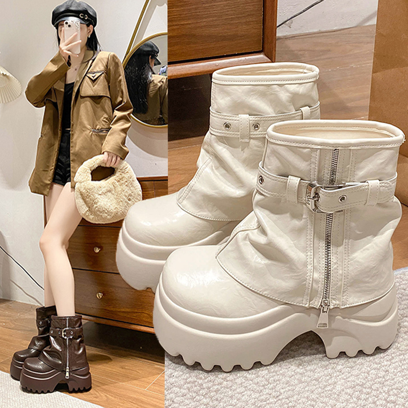 9cm内增高厚底高跟裤管靴短靴