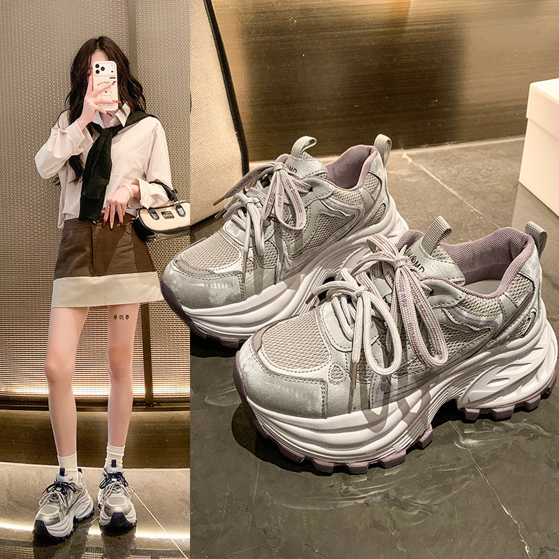 2026春季新款8cm内增高女鞋厚底小个子老爹鞋百搭高跟运动休闲鞋