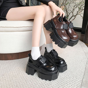 女百搭软底休闲乐福鞋 2025秋季 厚底高跟小皮鞋 9cm内增高女鞋 新款