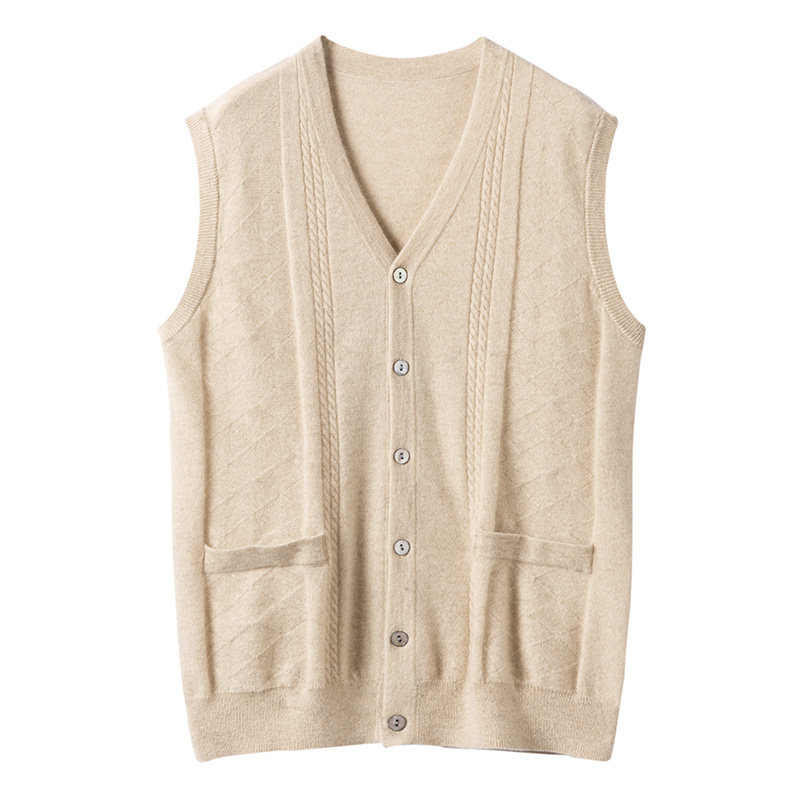 신사적이고 우아한 100% 순수 캐시미어 가을 겨울 신작 남성용 브이넥 자카드 조끼 가디건 루즈한 패셔너블 스웨터