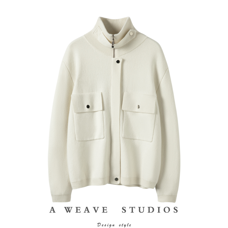 非常抬气质！设计感 100%纯山羊绒夹克外套女加厚针织开衫毛衣