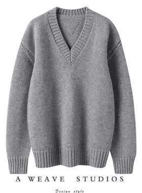 太迷人匠心好穿！100%纯山羊绒针织衫加厚宽肩廓形V领毛衣ZJ3756