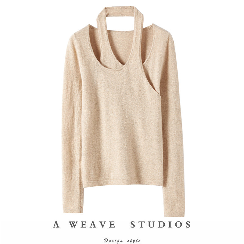 大家都爱~时尚通鉴！挂脖圆领山羊绒衫女纯羊绒毛衣针织衫露锁骨,女装/女士精品,羊绒衫,淘宝优惠券,粉丝福利购,淘宝优惠卷