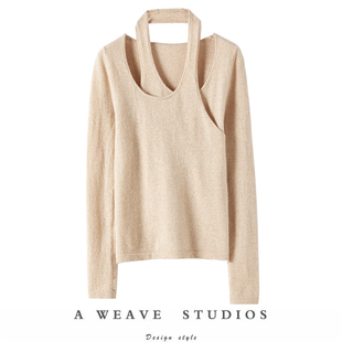 大家都爱~时尚通鉴!挂脖圆领山羊绒衫女纯羊绒毛衣针织衫露锁骨