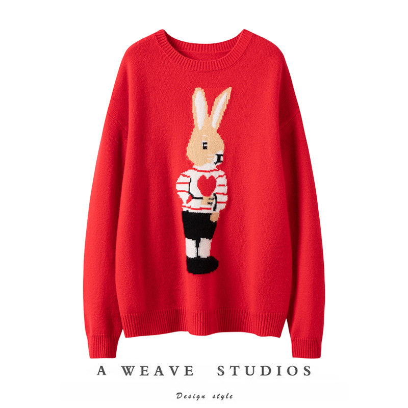 红色爱心兔子羊绒毛衣 卡通提花 超级减龄 时尚宽松针织衫女,女装/女士精品,羊绒衫,淘宝优惠券,粉丝福利购,淘宝优惠卷