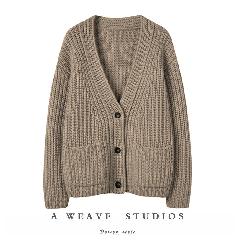 纯山羊绒开衫女加厚保暖V领针