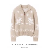 针织开衫 冬日珍藏品 复古费尔岛100%山羊绒大克重女设计宽松长袖