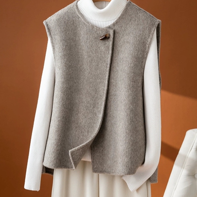 减龄新中式2026秋冬圆领纯羊毛马甲女无袖坎肩叠穿双面呢毛呢外套