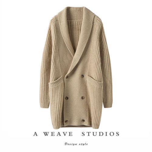 女中长款宽松围巾领毛衣外套