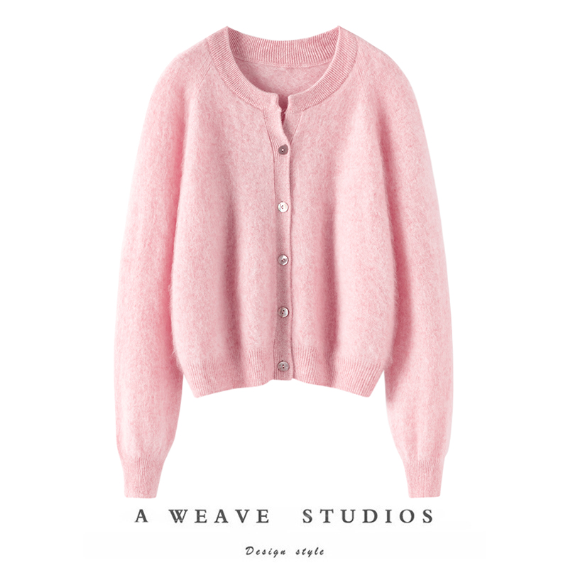 闭眼入就对了!轻奢拉绒山羊绒开衫花粉色温柔气质毛衣小薄开衫女