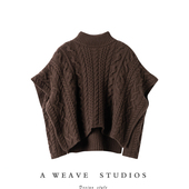 穿搭尖子生 复古粗针立体绞花羊绒斗篷假两件套头慵懒毛衣