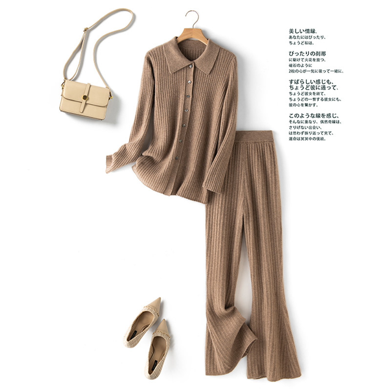 显瘦显气质~翻领羊绒开衫纯山羊绒毛衣休闲裤喇叭裤羊绒套装,女装/女士精品,羊绒衫,淘宝优惠券,粉丝福利购,淘宝优惠卷