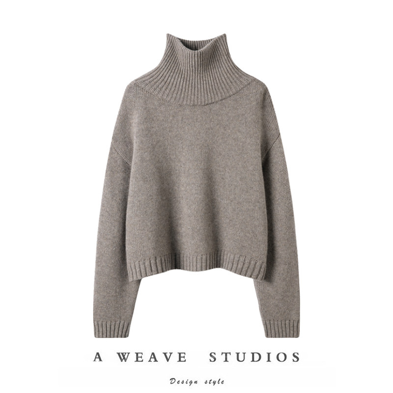 深咖色粗针高领廓形羊绒毛衣女冬