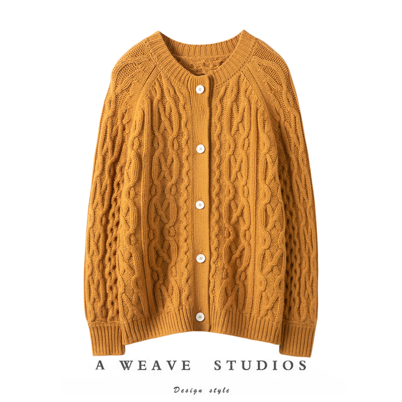 萨琪尼来自优越感~加厚100%纯山羊绒开衫女圆领纯羊绒毛衣慵懒风