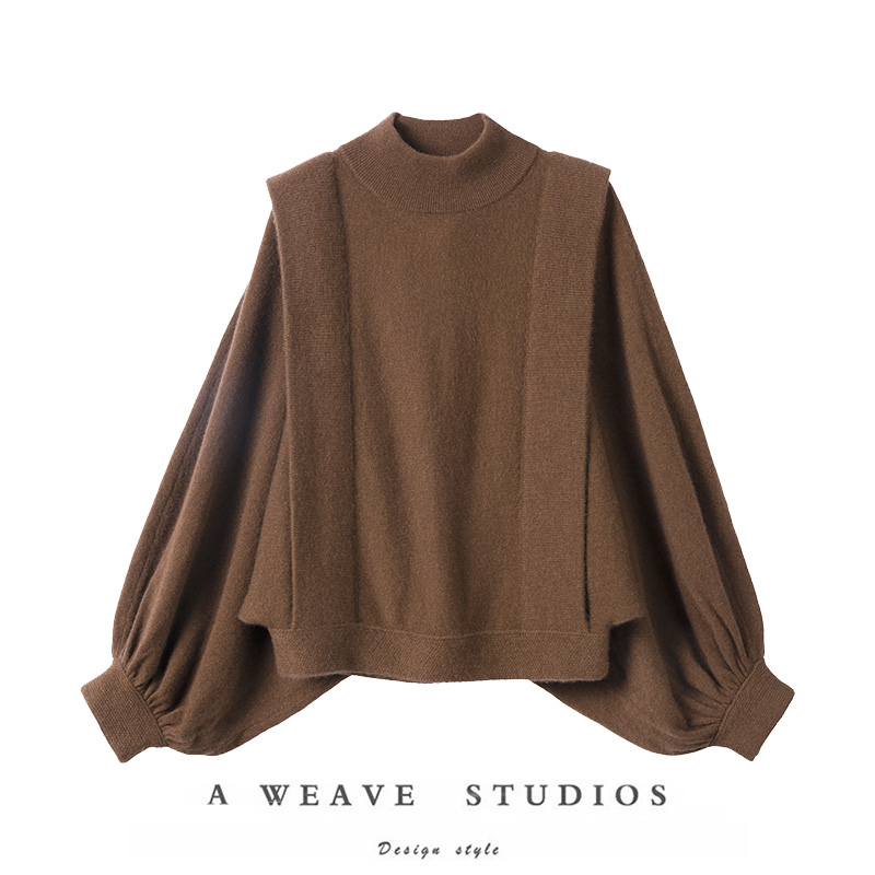 毛衣感拉满深咖色中领蝙蝠袖时尚