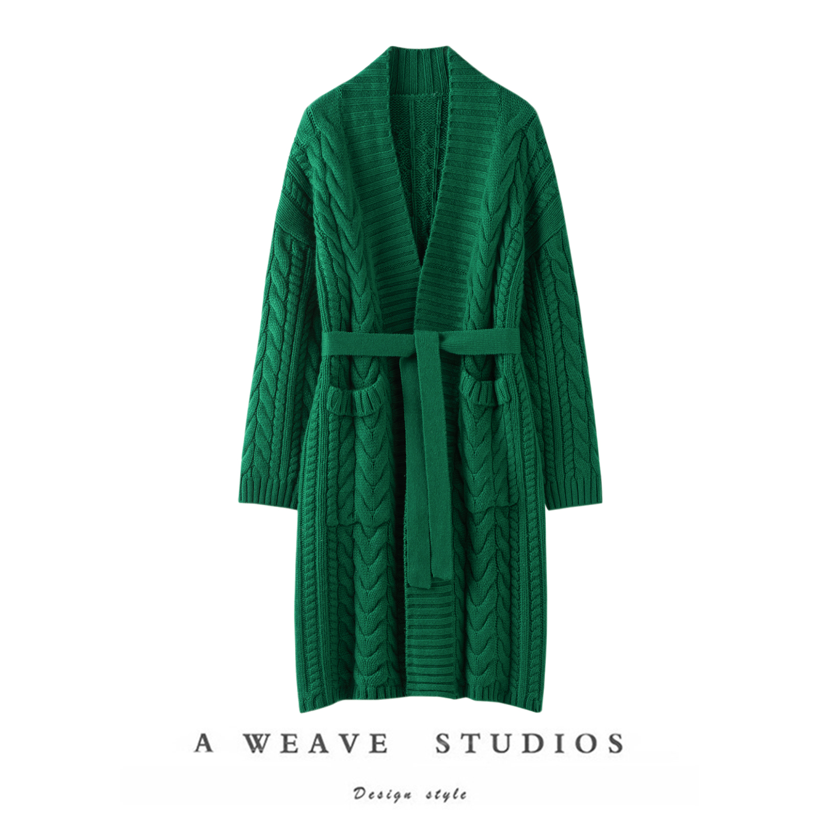 粗棒针廓形羊绒开衫长款外套