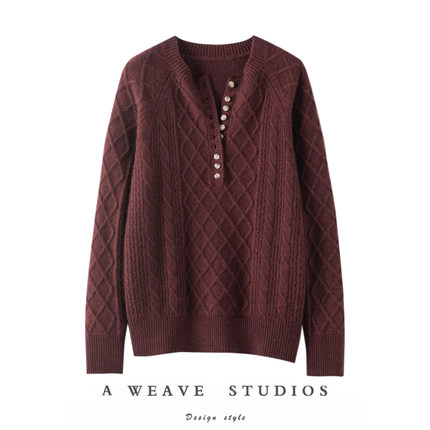 毫不费力的出彩~100%羊绒厚款7颗扣秋冬套头女圆领保暖内搭针织衫