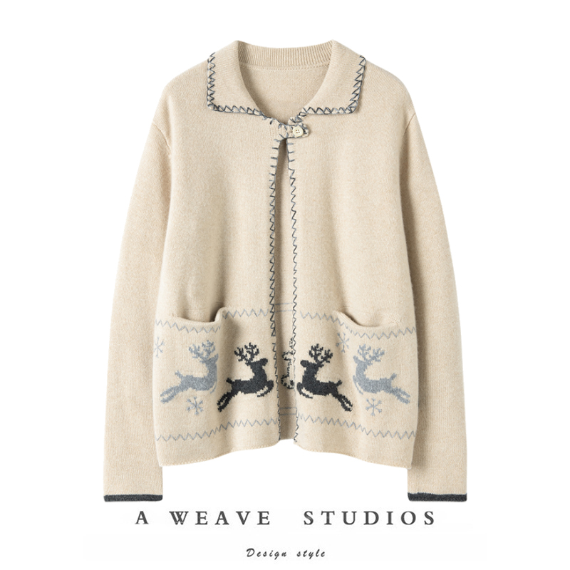 100%山羊绒麋鹿费尔岛针织开衫