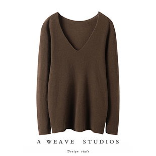 萨琪尼〓绒+〓四色 慵懒风大V领宽松羊绒毛衣女薄款2025