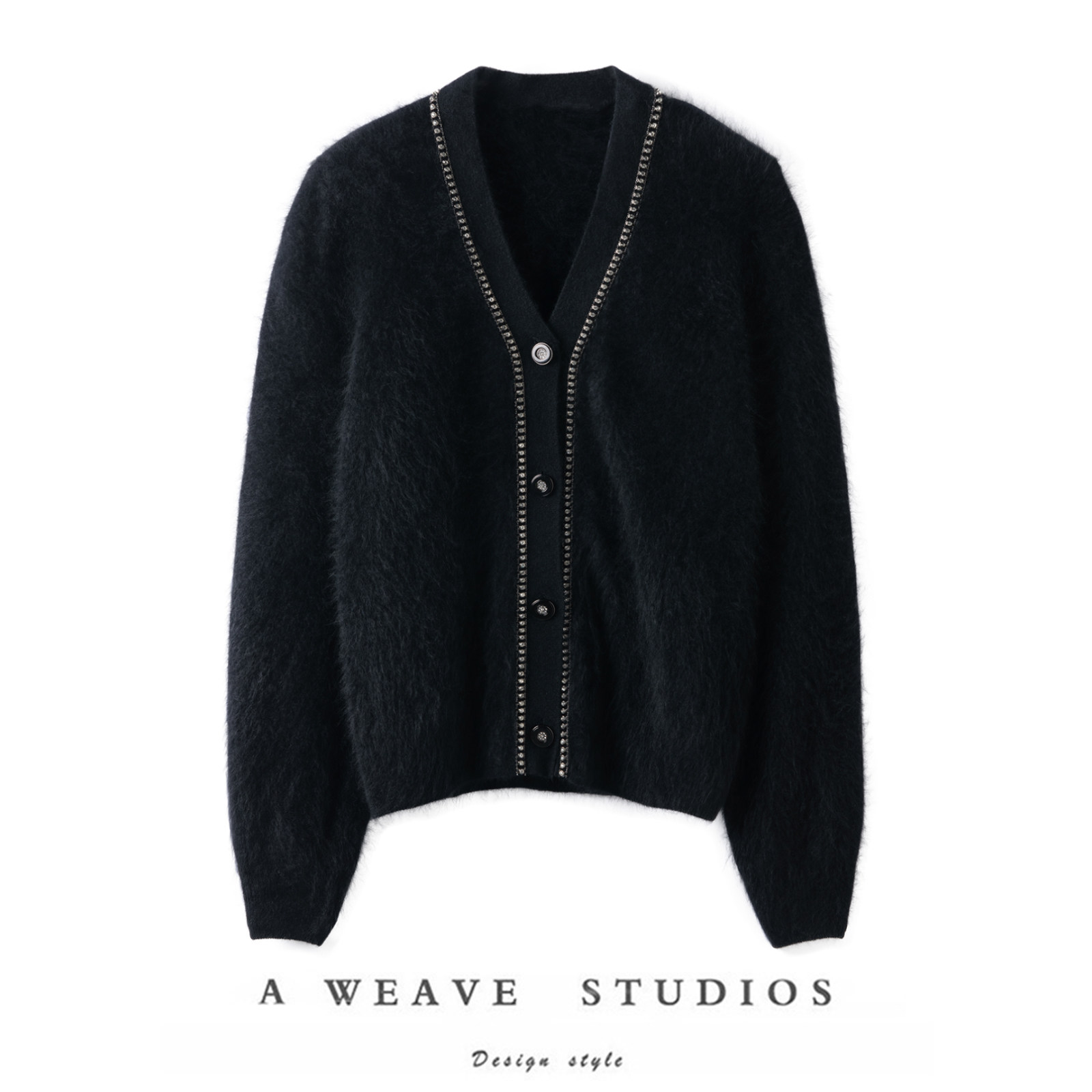 萨琪尼浪漫永存！法式风情V领小香风100%山羊绒拉绒针织开衫外套