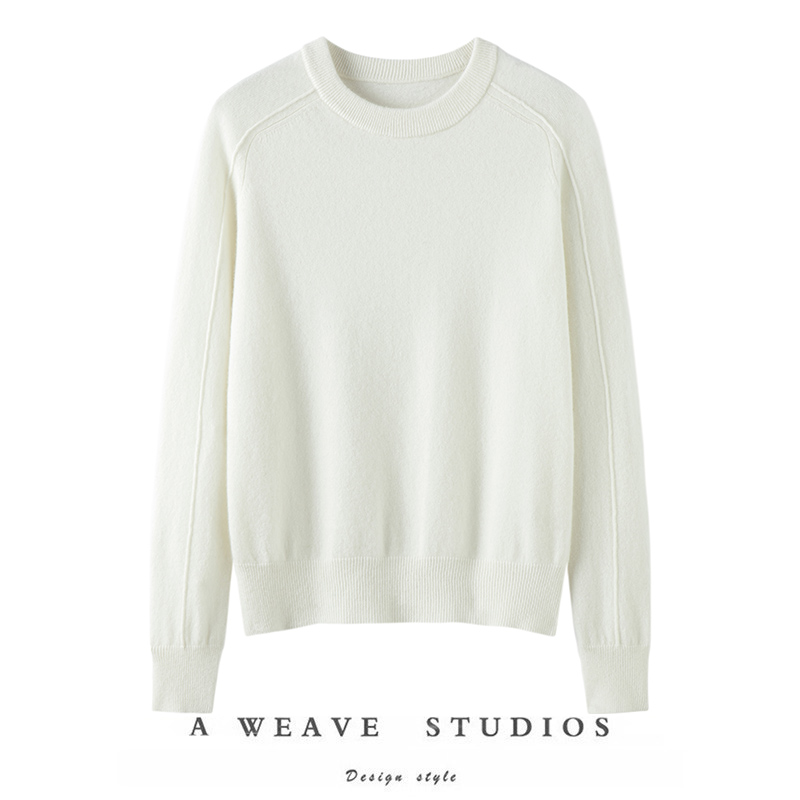 一眼爱上！100%纯山羊绒插肩袖点子纱宽松女套头百搭毛衣