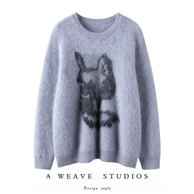 萨琪尼美式套头白色水貂绒毛衣