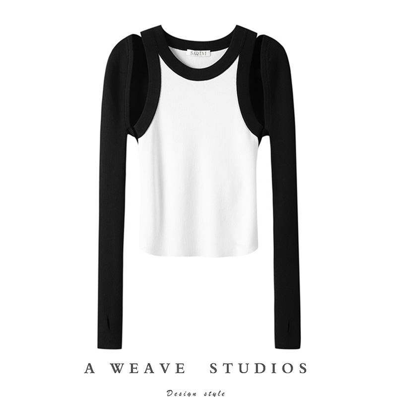 新款工字背心披肩黑白两件套
