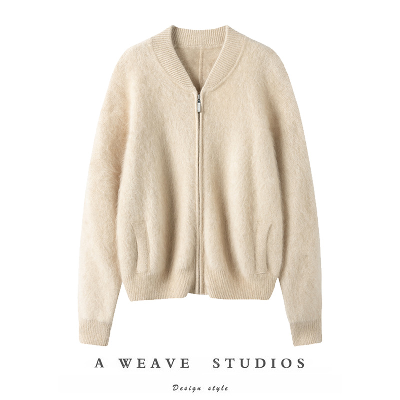 坠入云端~ 2025新款100%山羊绒拉毛休闲时尚棒球外套开衫