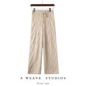 100%纯羊绒裤 E419 加厚保暖针织垂感休闲裤 外穿显瘦阔腿裤 长裤