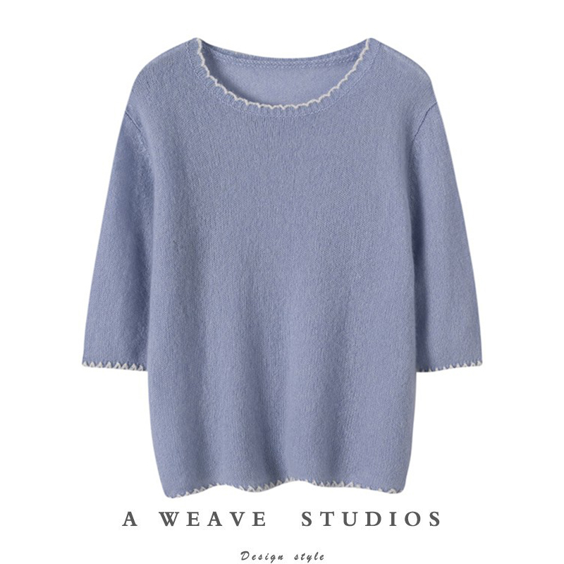 针织衫圆领时髦中袖毛衣羊绒衫