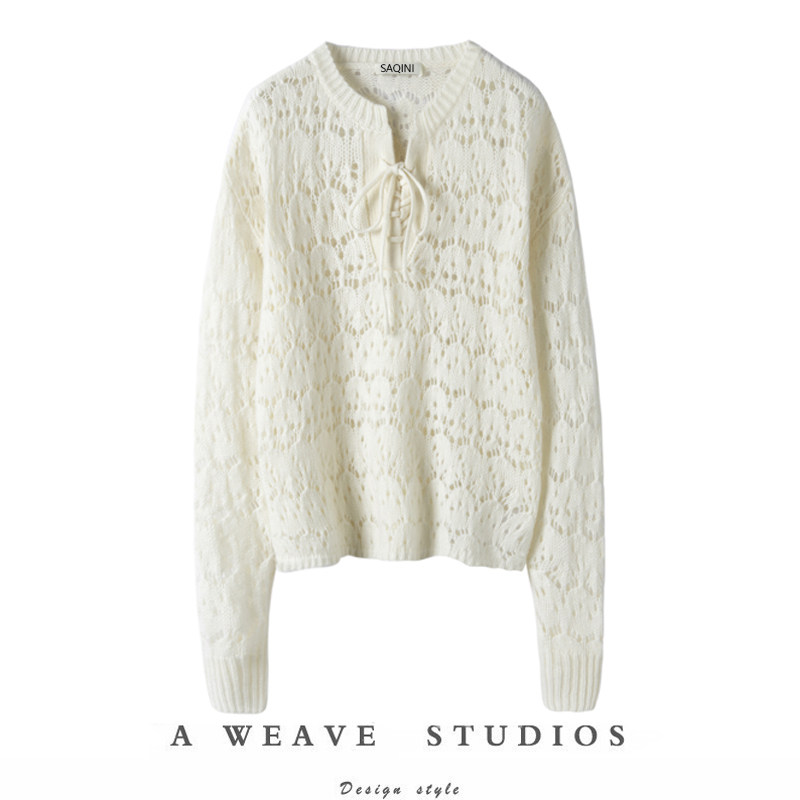 萨琪尼“奶油慕斯”空气感羊绒针织衫女镂空慵懒风毛衣针织衫