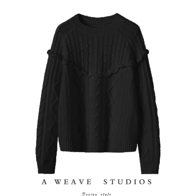 圆领加厚100%纯山羊绒衫女宽