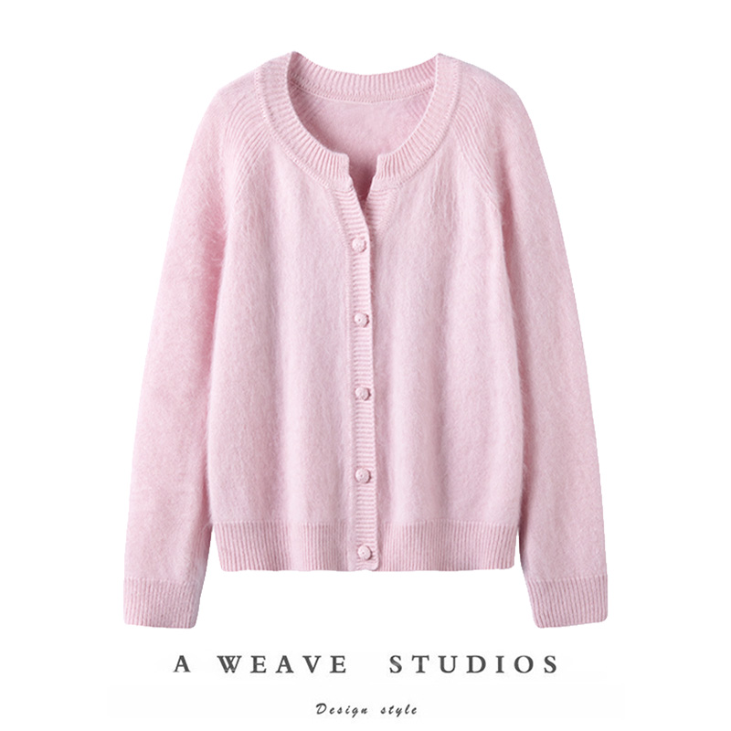 坠入云端！新款蜜桃软桃100%羊绒拉毛圆领小V领宽松针织开衫外套