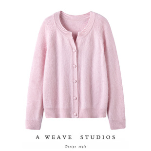 坠入云端！新款蜜桃软桃100%羊绒拉毛圆领小V领宽松针织开衫外套