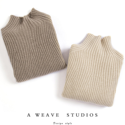 萨琪尼官方正品！高端系列 坑条高领纯羊绒衫女加厚毛衣女多色