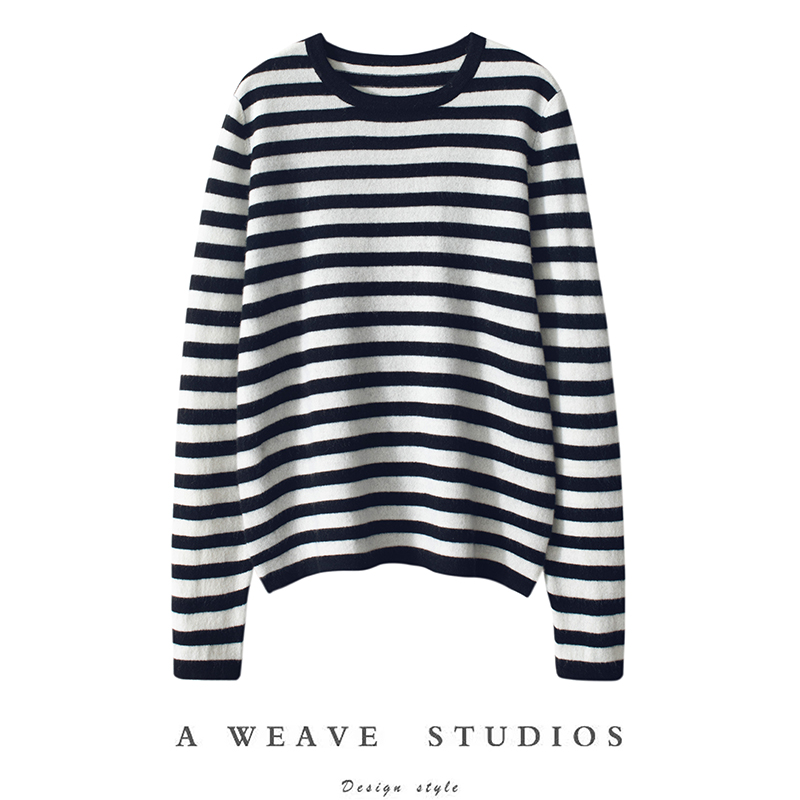 圆领长袖100%纯羊绒针织衫