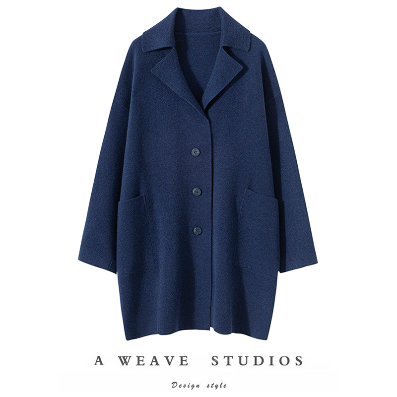 女士西装领羊绒外套中长款