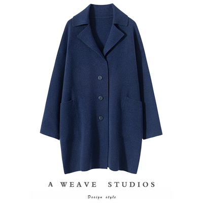 女士西装领羊绒外套中长款