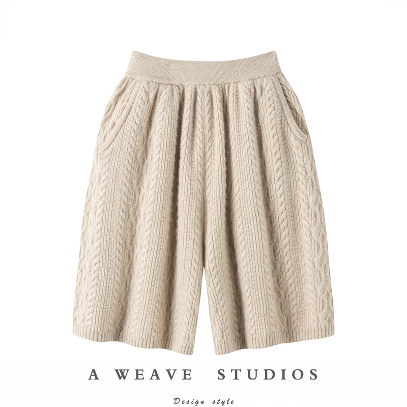 设计牛货！羊绒短裤女五分裤纯羊绒针织休闲短裤子女外穿秋冬加厚