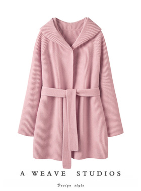 优雅气质 超厚重磅！100%山羊绒重磅简约风格系带中长款连帽外套