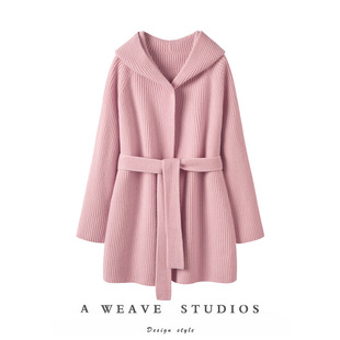 系带中长款 100%山羊绒重磅简约风格 连帽外套 超厚重磅 优雅气质