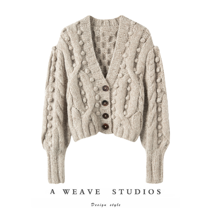 长袖针织开襟衫毛衣外套女