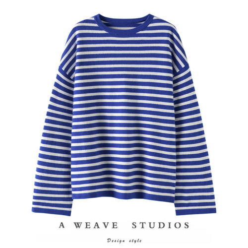 掏心肺推荐！100%纯山羊绒衫女圆领条纹阔袖纯羊绒毛衣针织衫秋冬