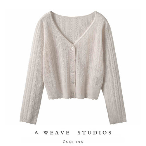 开衫女短款V领100%纯山羊绒针织