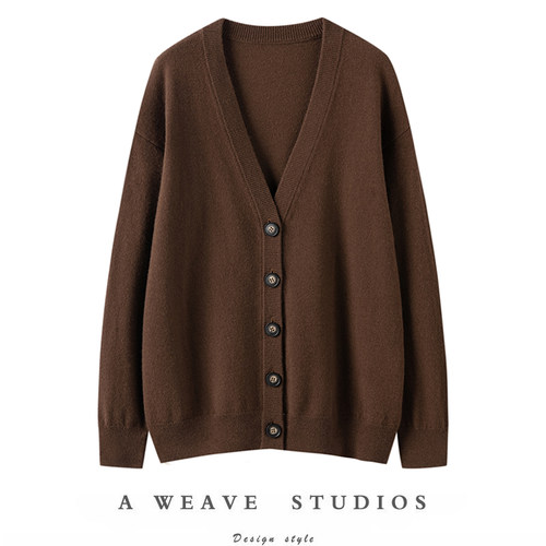 V领羊绒开衫女纯羊绒毛衣