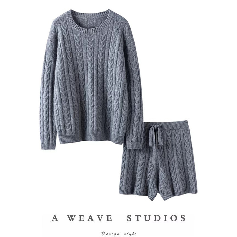 高阶质感~慵懒风宽松两件套女毛衣高腰针织短裤100%纯羊绒套装,女装/女士精品,羊绒衫,淘宝优惠券,粉丝福利购,淘宝优惠卷
