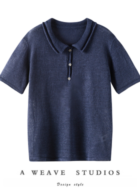 【SAQINI】气干爽亚麻棉混纺 卷边POLO领单平针短袖衫 YM5836