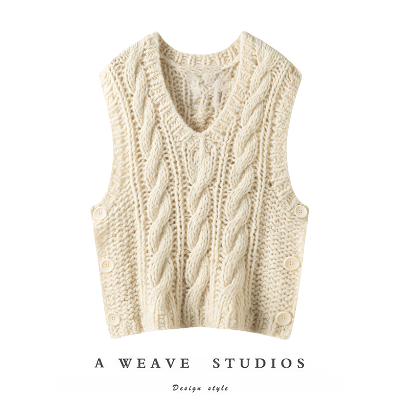 SAQINI 匠心纯手工系列┋'小樽冬雪'特种羊绒空气纱粗棒针马甲